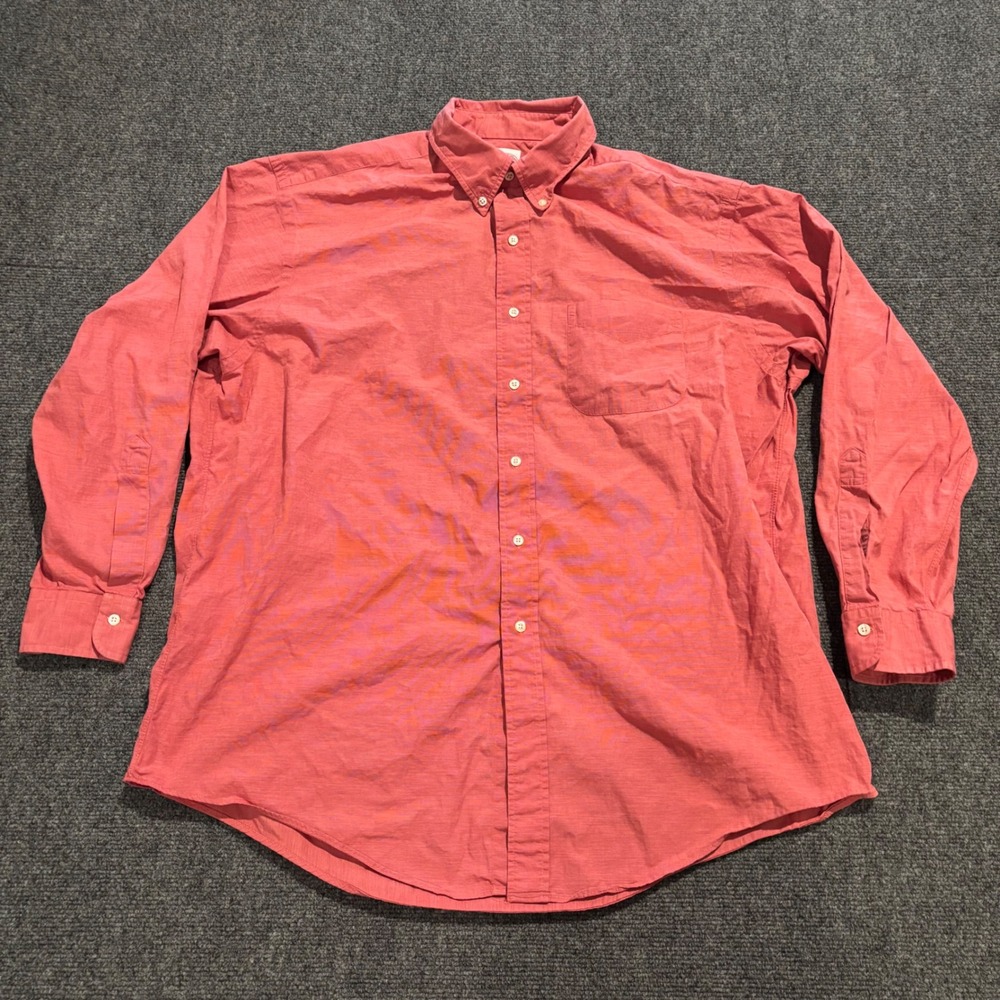 Brooks Brothers Makers Mens 17.5-4 Red/ Salmon Button Down Shirt USA Made